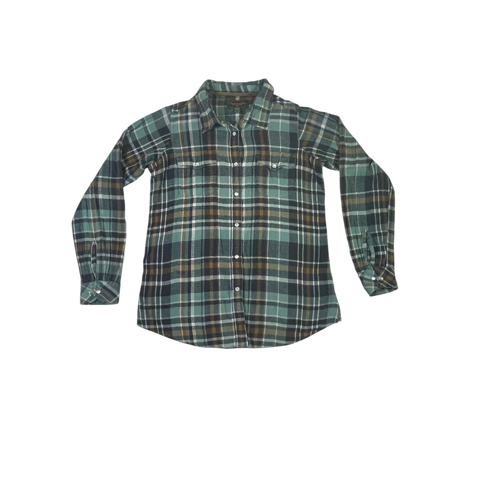 Flyshacker Shirt Womens M Multi Cotton Plaid Shirttail Hem Pearl Snap Button Up